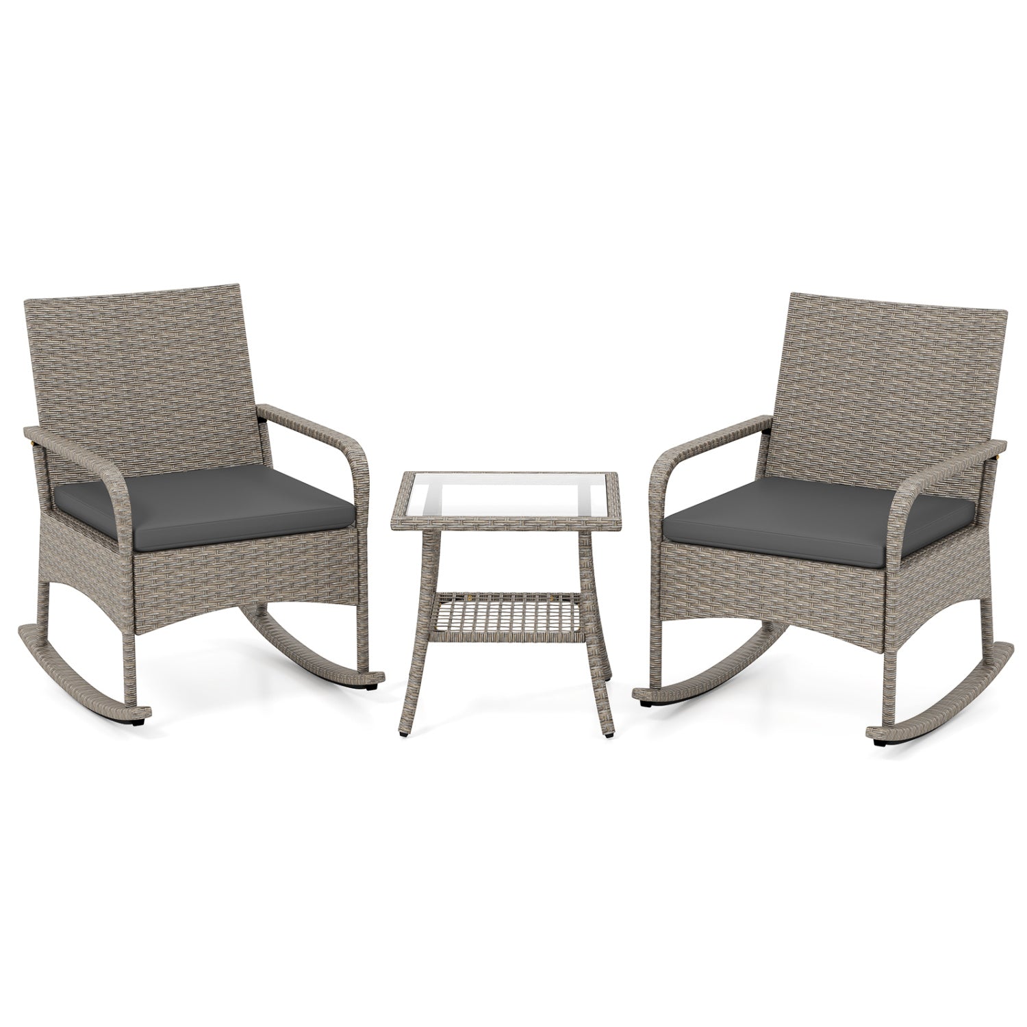 3-Piece Wicker Rocking Bistro Set With Cushions, Gray Patio Dining Sets at Gallery Canada