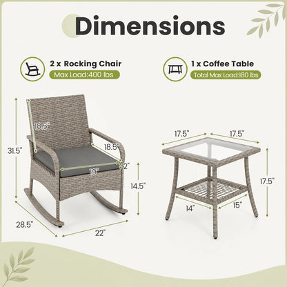 3-Piece Wicker Rocking Bistro Set With Cushions, Gray Patio Dining Sets at Gallery Canada