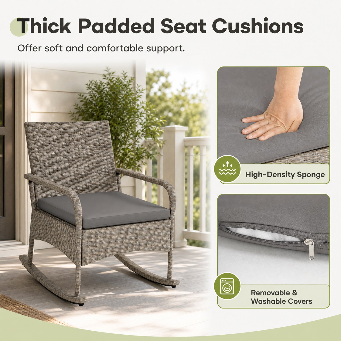 3-Piece Wicker Rocking Bistro Set With Cushions, Gray Patio Dining Sets at Gallery Canada