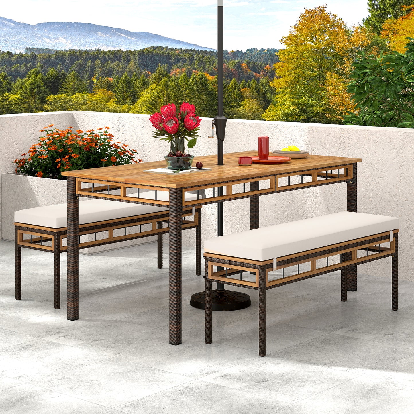 3 Pieces Acacia Wood Patio Dining Set for Deck and Backyard Patio Dining Sets at Gallery Canada