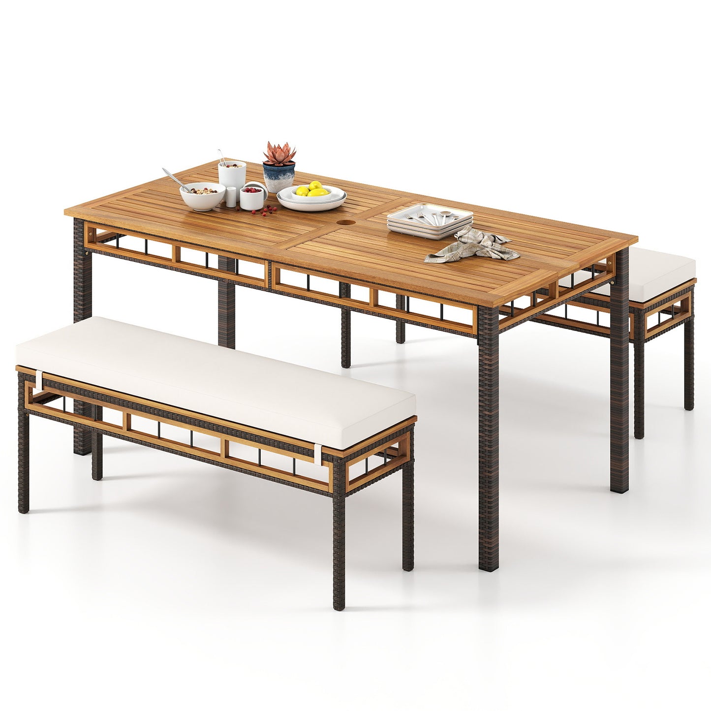 3 Pieces Acacia Wood Patio Dining Set for Deck and Backyard Patio Dining Sets at Gallery Canada