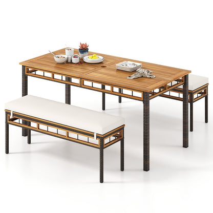 3 Pieces Acacia Wood Patio Dining Set for Deck and Backyard Patio Dining Sets at Gallery Canada