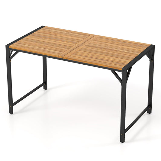 51" Acacia Wood Dining Table With Umbrella Hole Patio Dining Sets Natural & Black at Gallery Canada