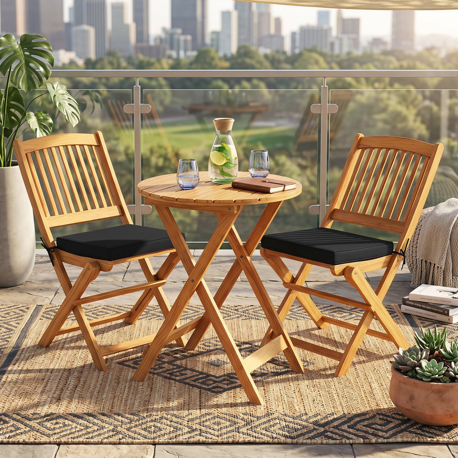 Acacia Wood Patio Folding Bistro Set, Black Patio Conversation Sets at Gallery Canada