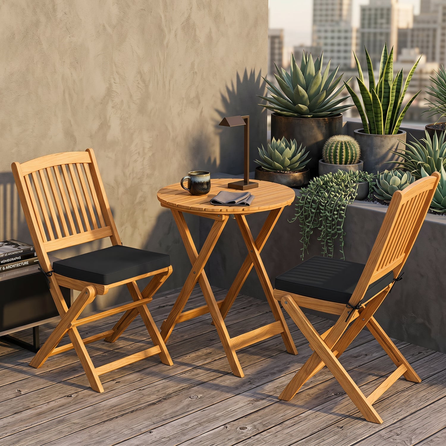Acacia Wood Patio Folding Bistro Set, Black Patio Conversation Sets at Gallery Canada