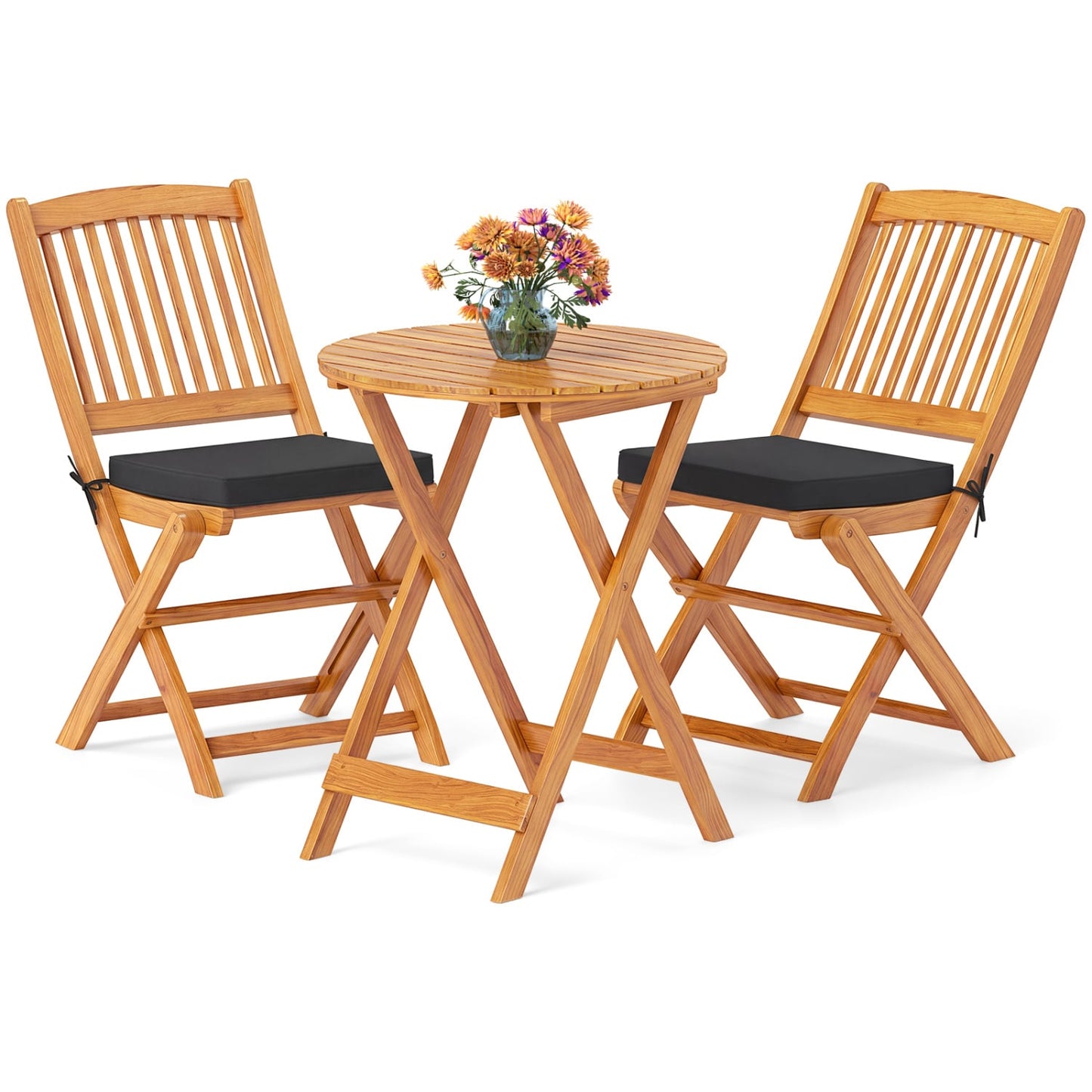 Acacia Wood Patio Folding Bistro Set, Black Patio Conversation Sets Black at Gallery Canada