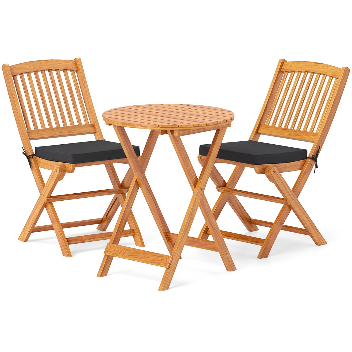 Acacia Wood Patio Folding Bistro Set, Black Patio Conversation Sets at Gallery Canada