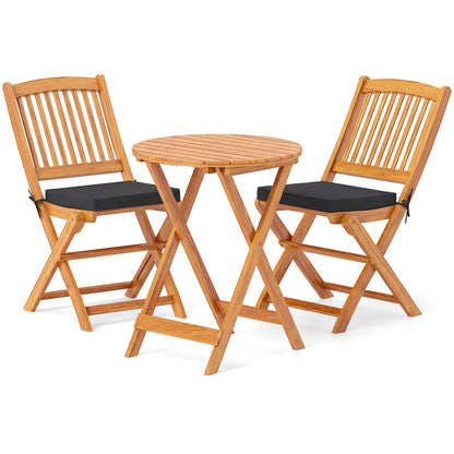 Acacia Wood Patio Folding Bistro Set, Black Patio Conversation Sets at Gallery Canada