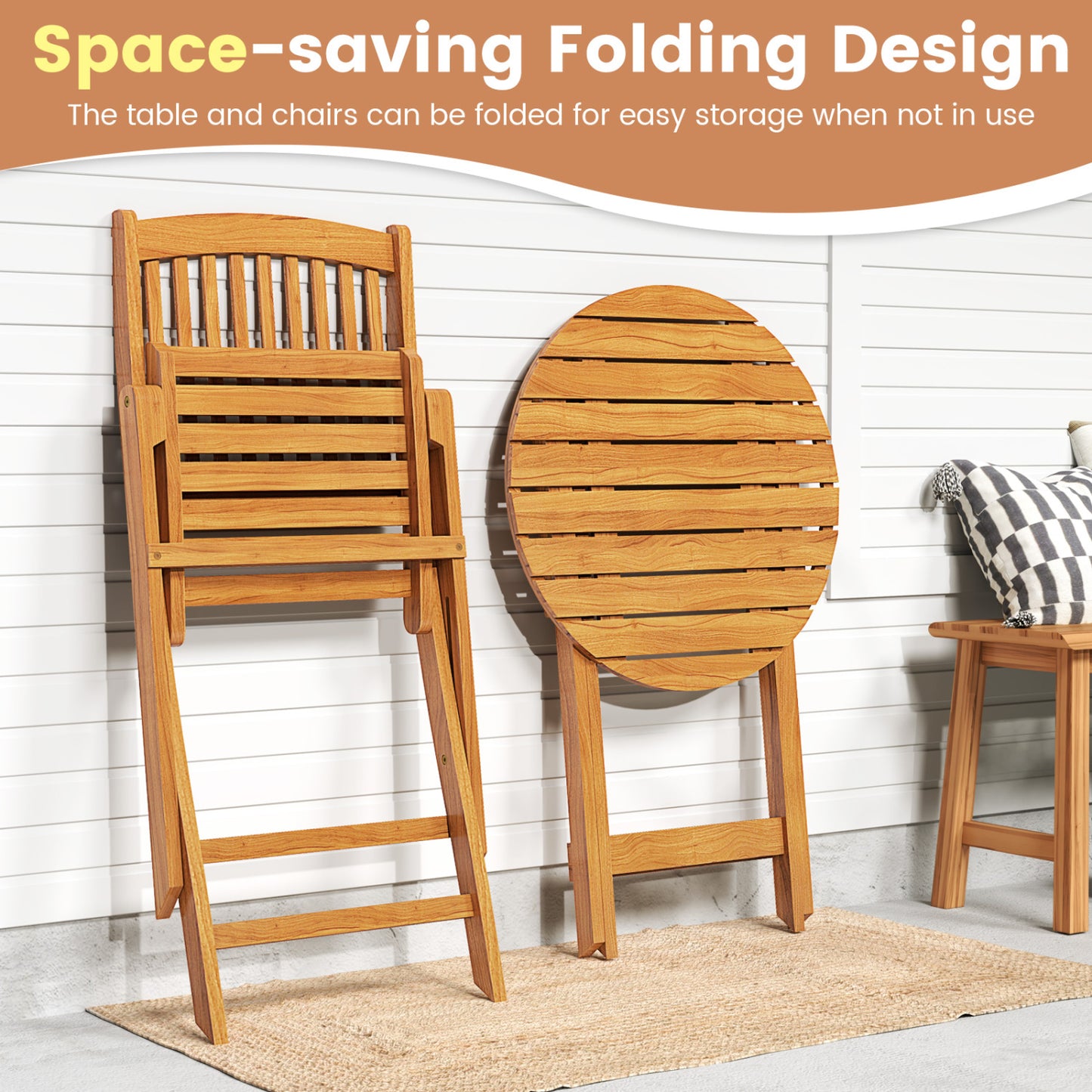 Acacia Wood Patio Folding Bistro Set, Black Patio Conversation Sets at Gallery Canada