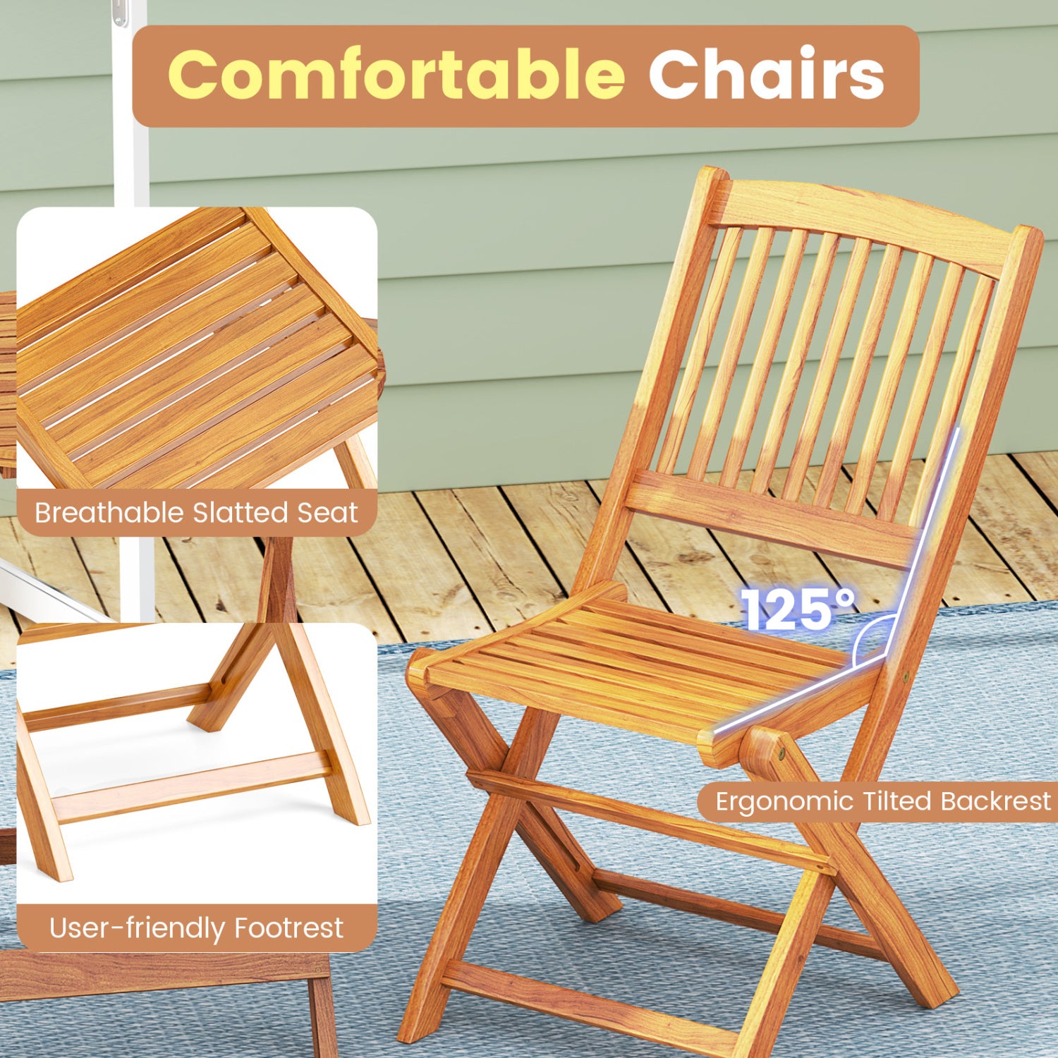 Acacia Wood Patio Folding Bistro Set, Black Patio Conversation Sets at Gallery Canada