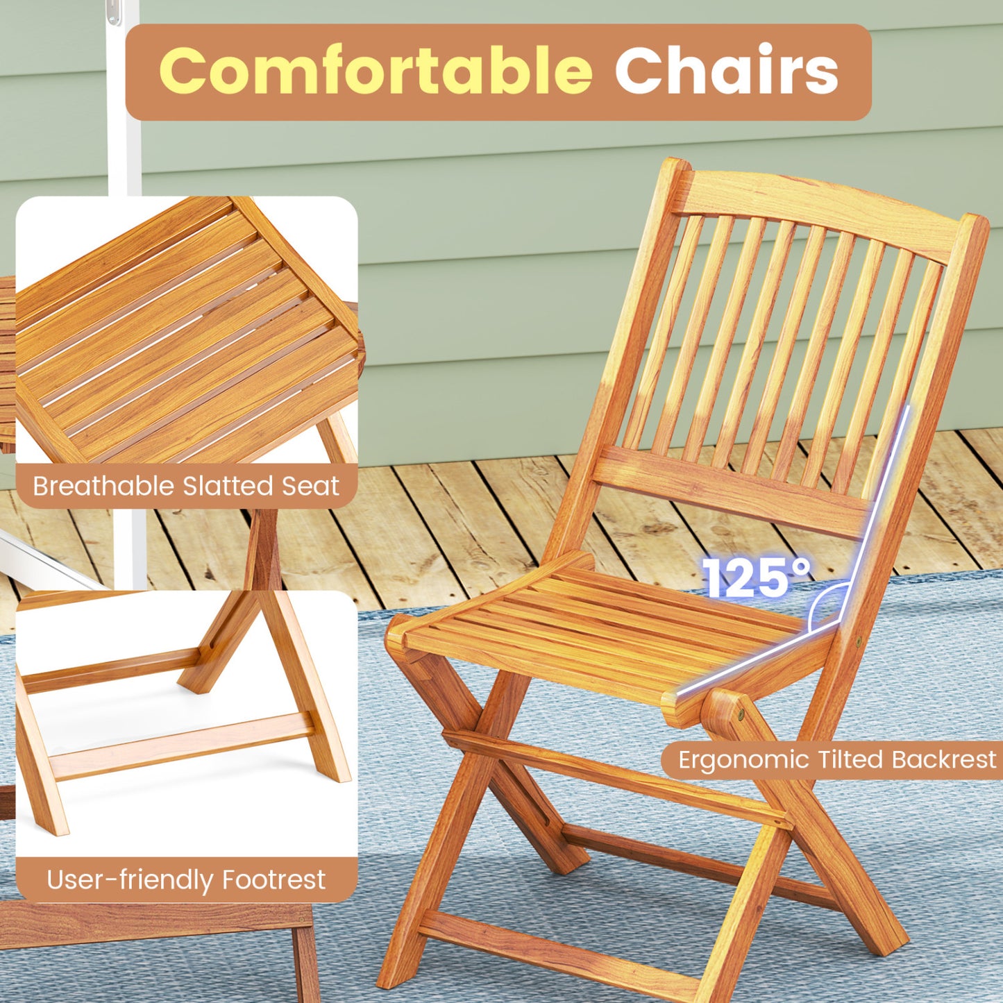 Acacia Wood Patio Folding Bistro Set, Black Patio Conversation Sets at Gallery Canada