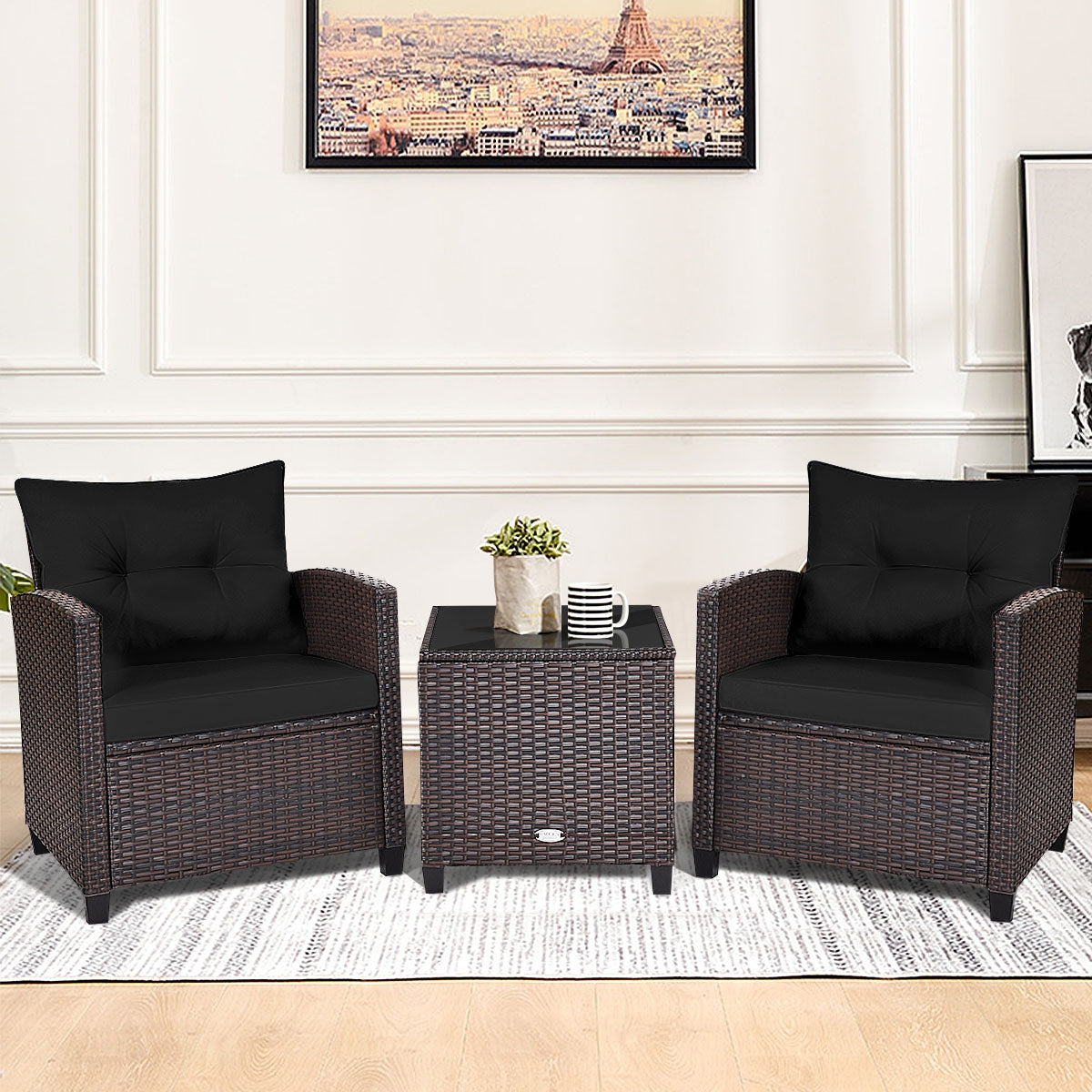 3 Piece Rattan Patio Set With Coffee Table, Black Patio Conversation Sets at Gallery Canada
