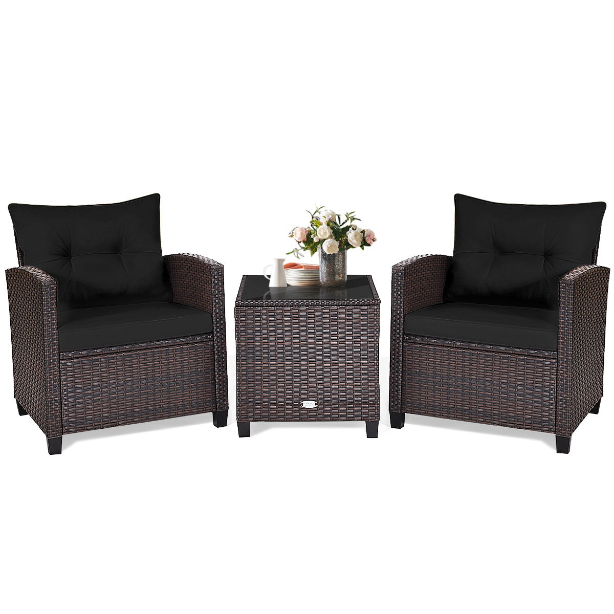 3 Piece Rattan Patio Set With Coffee Table, Black Patio Conversation Sets at Gallery Canada