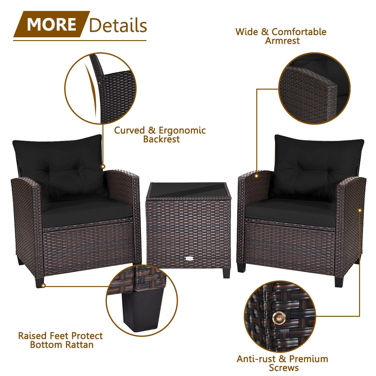 3 Piece Rattan Patio Set With Coffee Table, Black Patio Conversation Sets at Gallery Canada