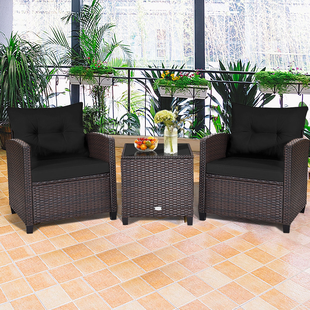 3 Piece Rattan Patio Set With Coffee Table, Black Patio Conversation Sets at Gallery Canada