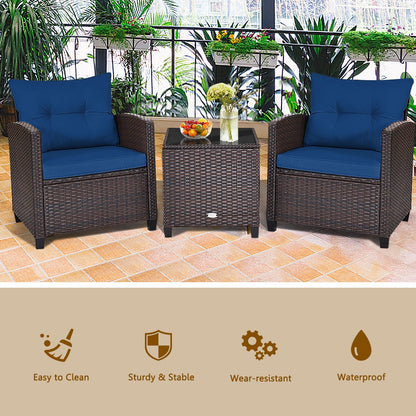 3-Piece Cushioned Rattan Patio Set With Coffee Table, Navy Patio Conversation Sets at Gallery Canada