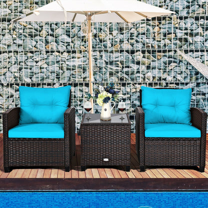 3-Piece Rattan Patio Set With Coffee Table, Turquoise Patio Conversation Sets at Gallery Canada
