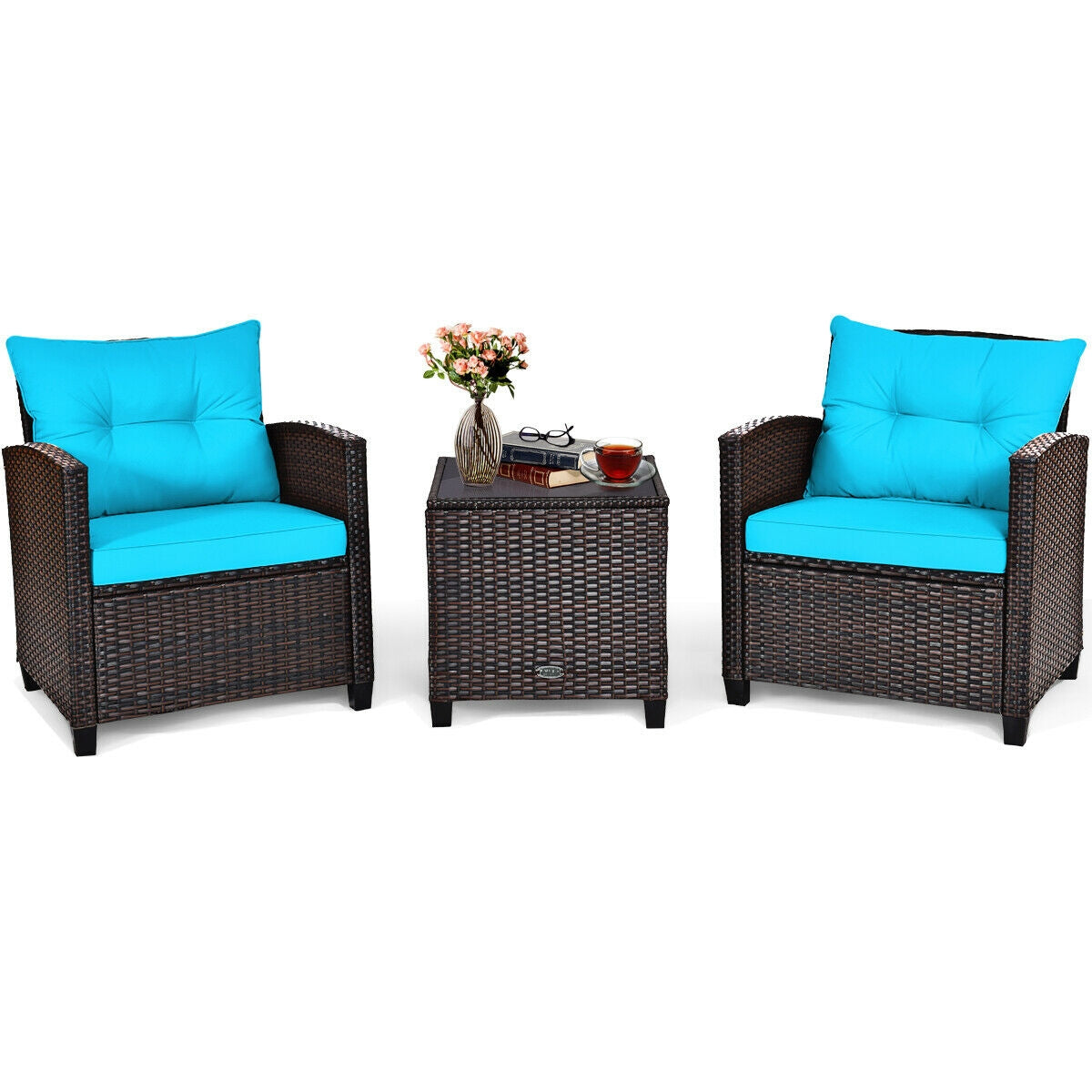 3-Piece Rattan Patio Set With Coffee Table, Turquoise Patio Conversation Sets at Gallery Canada