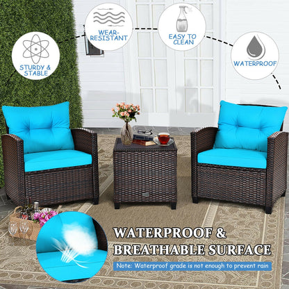 3-Piece Rattan Patio Set With Coffee Table, Turquoise Patio Conversation Sets at Gallery Canada