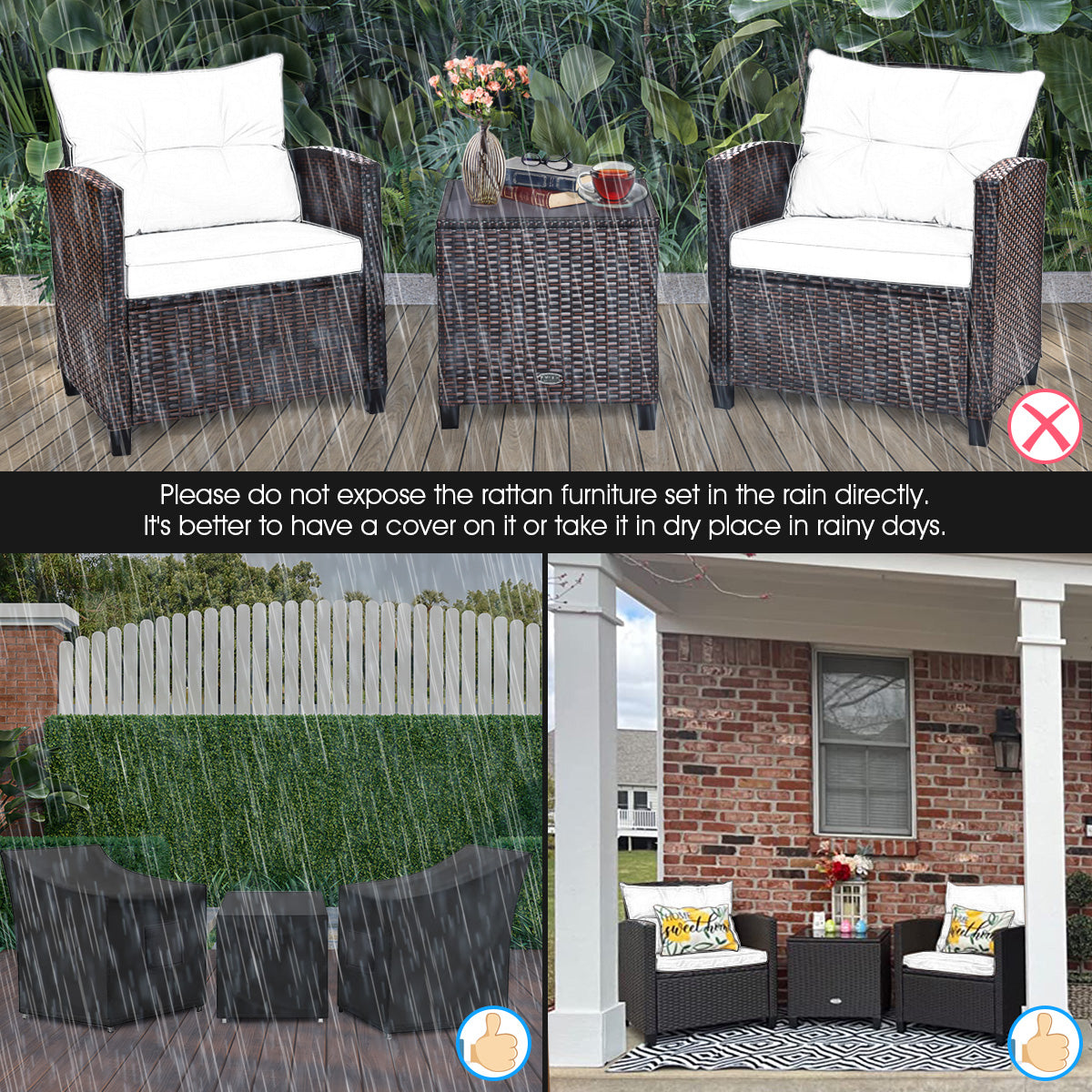 3-Piece Rattan Patio Set With Coffee Table, Turquoise Patio Conversation Sets at Gallery Canada