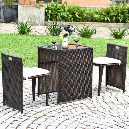 3 Piece Cushioned Outdoor Wicker Patio Set, No Assembly, Beige Patio Conversation Sets Beige at Gallery Canada
