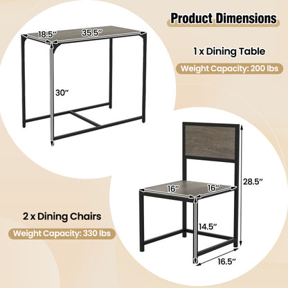 Compact Dining Set, 3 Pieces, Oak, Metal Frame, Small Space Kitchen & Dining at Gallery Canada