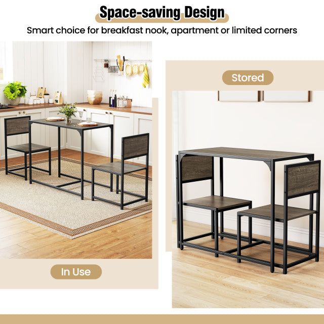 Compact Dining Set, 3 Pieces, Oak, Metal Frame, Small Space Kitchen & Dining at Gallery Canada