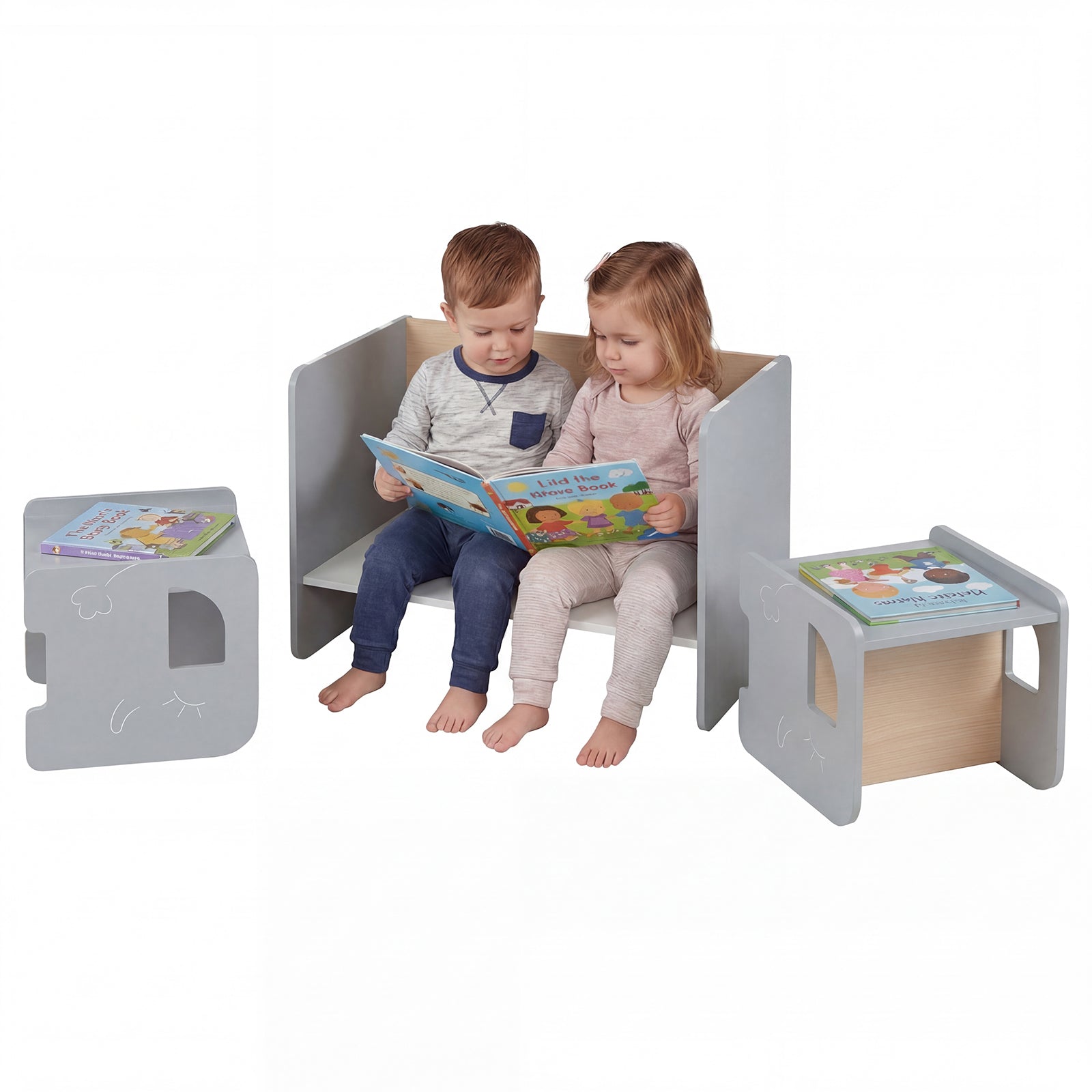 Kids Table And Chair Set, 3 Pieces, Space-Saving Toddler Table, Gray Kids Table & Chair Sets at Gallery Canada