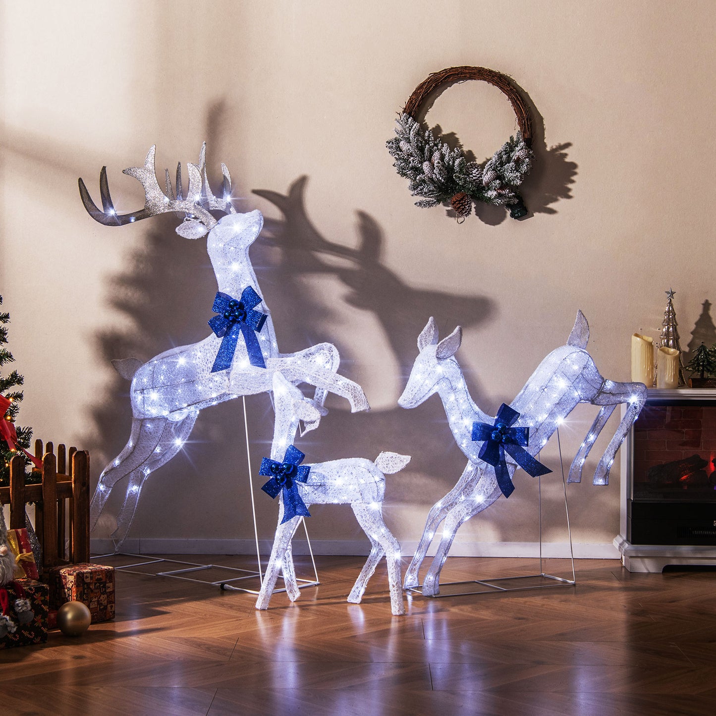 3 Piece Lighted Christmas Reindeer Family Set, 255 Lights, White Christmas at Gallery Canada