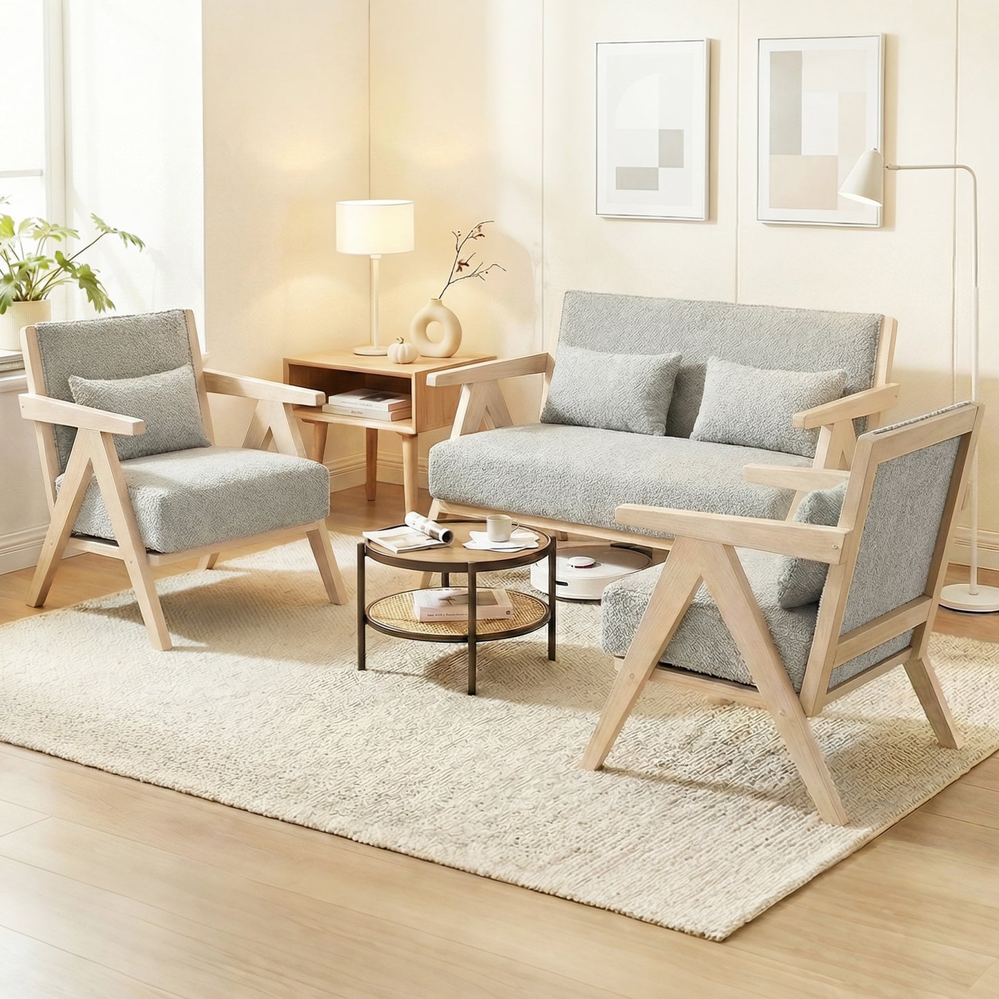 3-Piece Living Room Set, Rubber Wood Frame, Gray Sofas & Loveseats at Gallery Canada