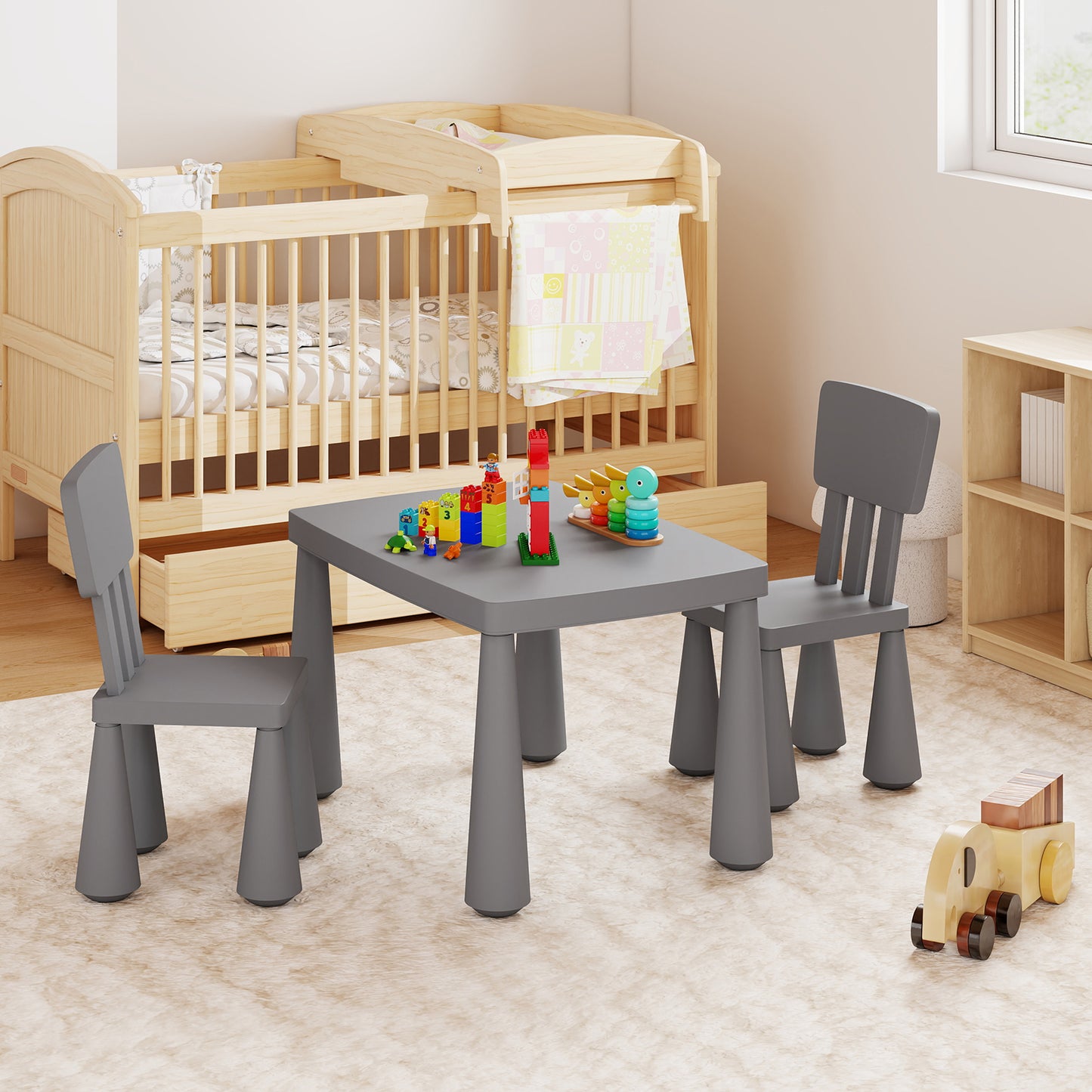 Kids Play Table And Chair Set, 3 Pieces, Gray Kids Table & Chair Sets at Gallery Canada