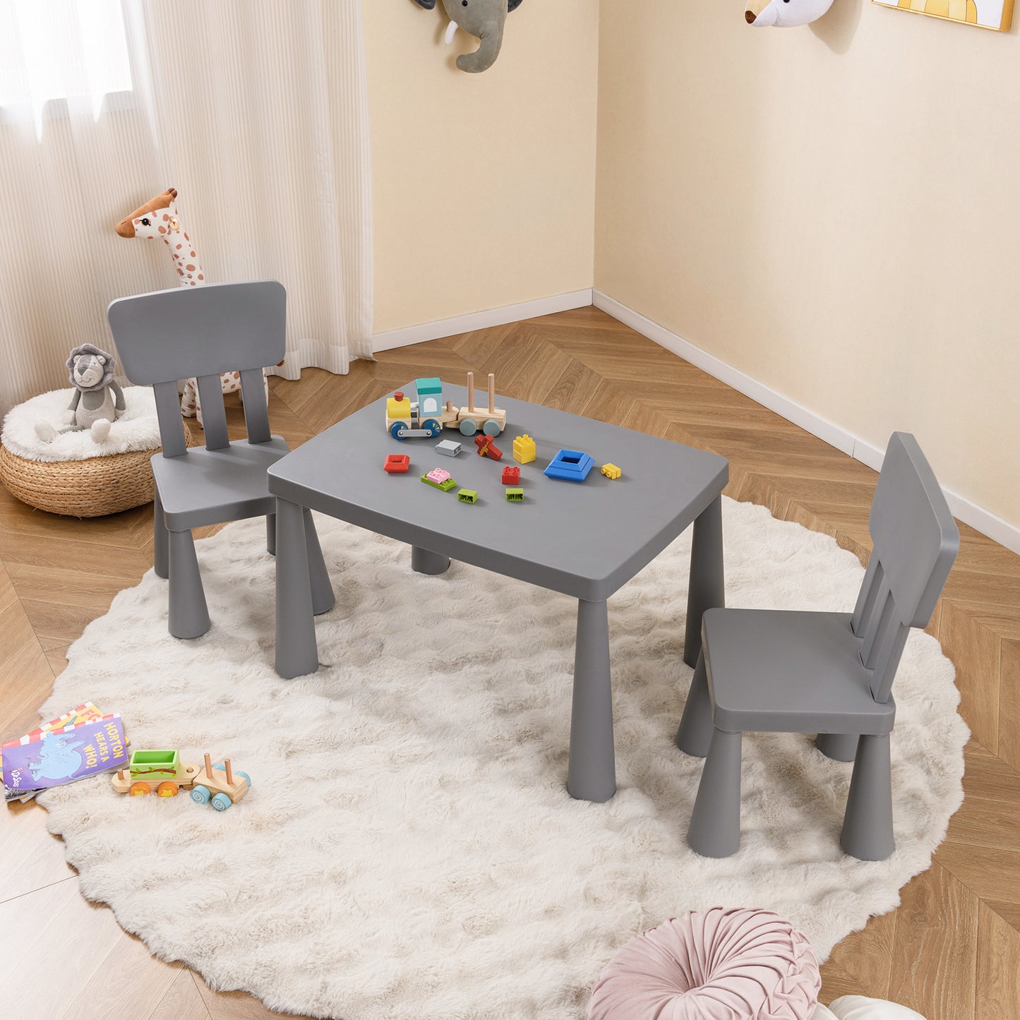 Kids Play Table And Chair Set, 3 Pieces, Gray Kids Table & Chair Sets at Gallery Canada