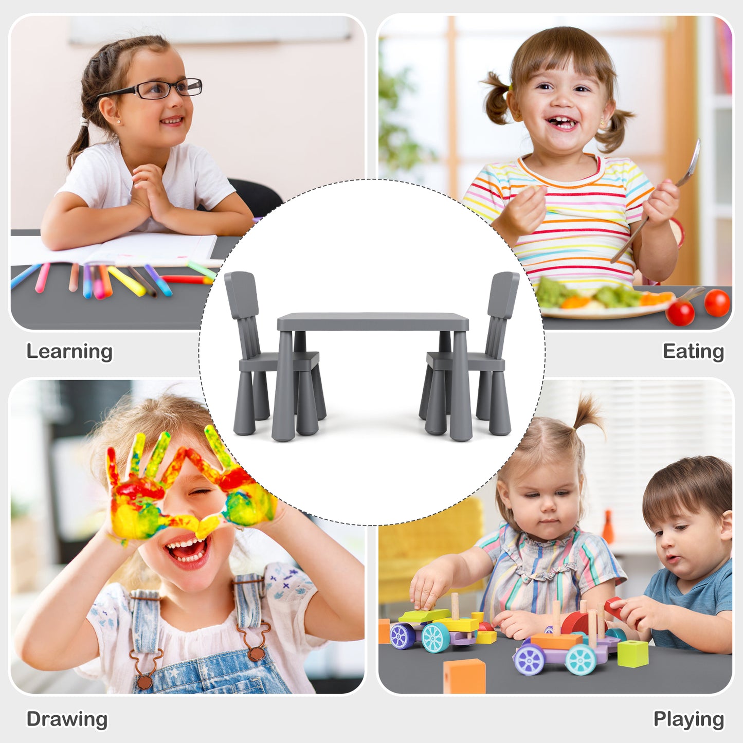 Kids Play Table And Chair Set, 3 Pieces, Gray Kids Table & Chair Sets at Gallery Canada