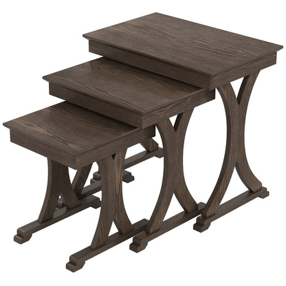 3 Pieces Nesting Coffee Table Side Table with Solid Rubber Wood Legs, Brown End & Side Tables at Gallery Canada