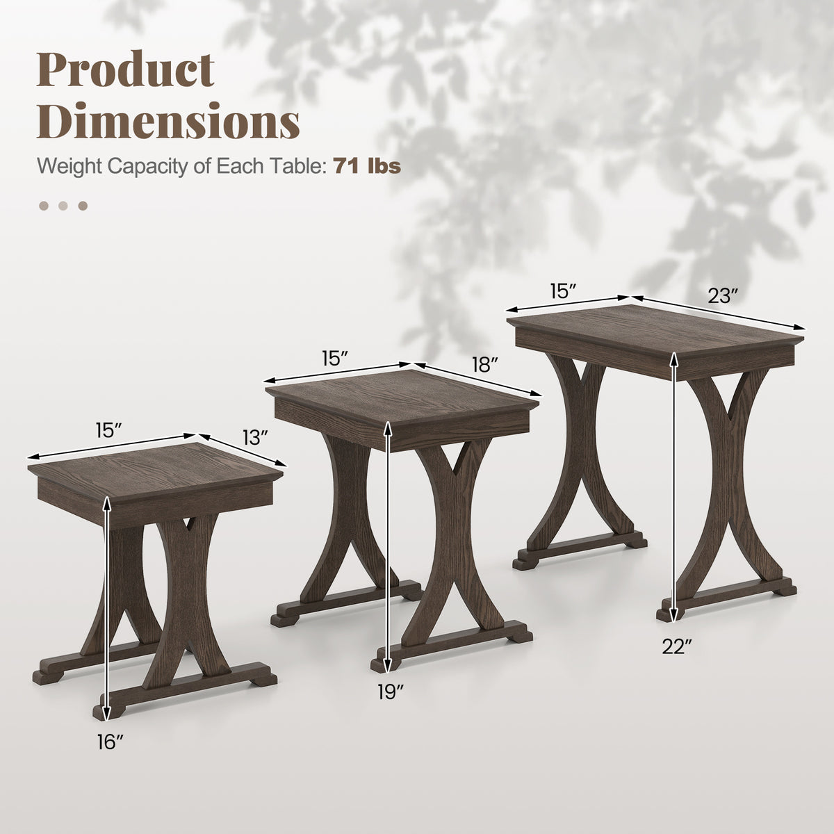 3 Pieces Nesting Coffee Table Side Table with Solid Rubber Wood Legs, Brown End & Side Tables at Gallery Canada