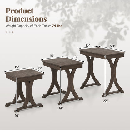 3 Pieces Nesting Coffee Table Side Table with Solid Rubber Wood Legs, Brown End & Side Tables at Gallery Canada
