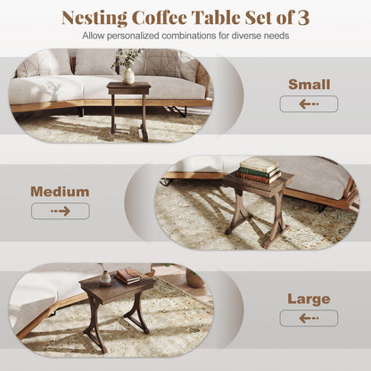 3 Pieces Nesting Coffee Table Side Table with Solid Rubber Wood Legs, Brown End & Side Tables at Gallery Canada