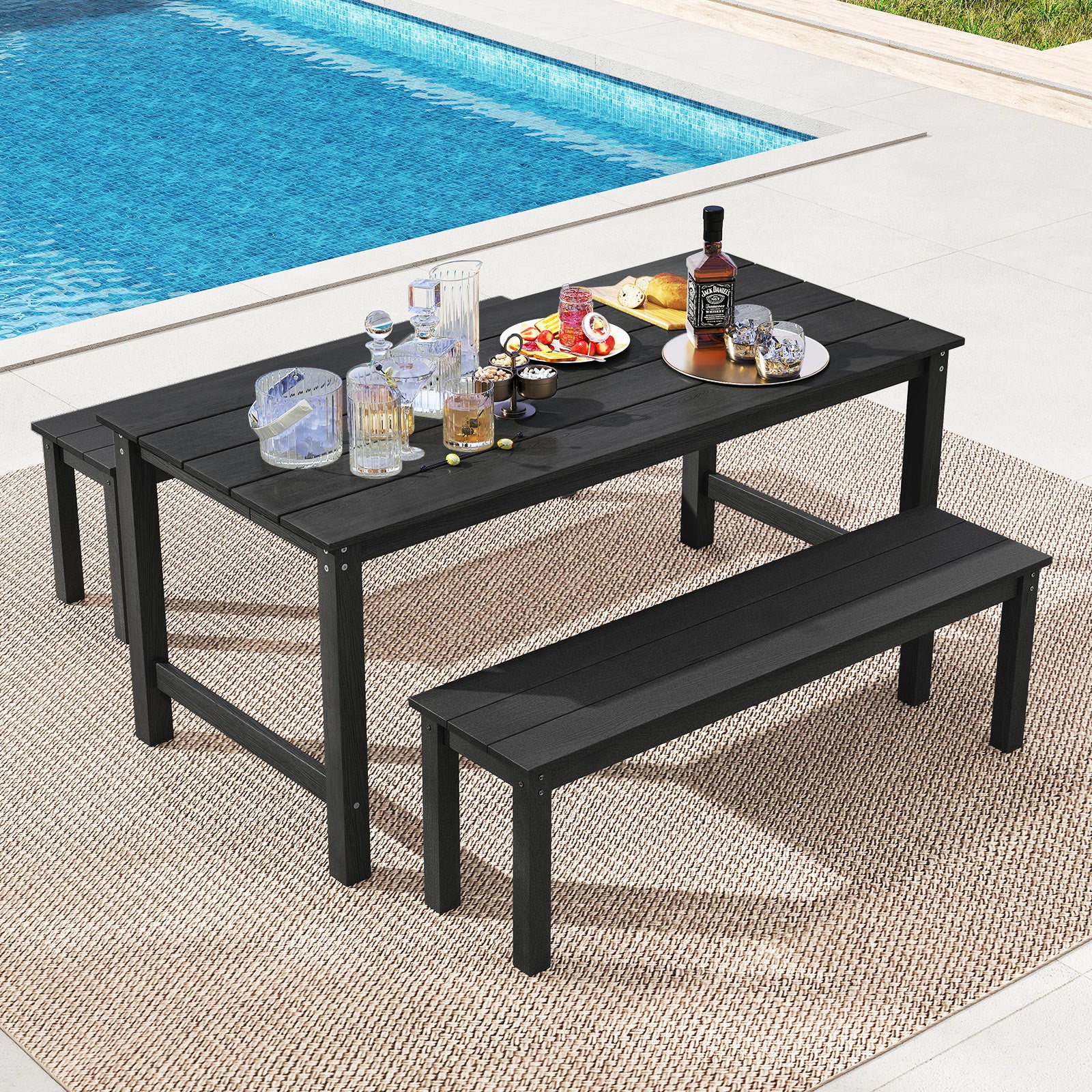 3 Piece Outdoor Dining Table Set, 2 Benches, Black Patio Dining Sets at Gallery Canada
