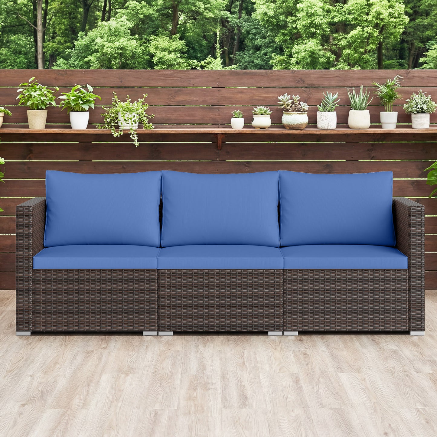 3 Pieces Outdoor Sectional Sofa Set with Soft Cushions, Navy Outdoor Sectionals at Gallery Canada