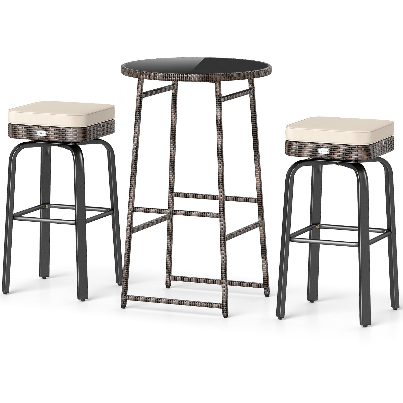 3 Piece Outdoor Swivel Bar Set, PE Rattan Bar Height Table With 2 Chairs, White Patio Bar Furniture at Gallery Canada