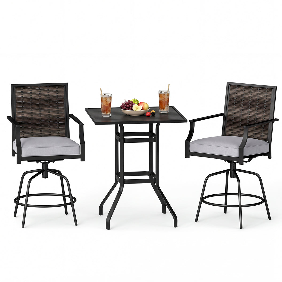 3-Piece Outdoor Swivel Bar Set, High Top Table, Rattan Wicker Chairs Patio Conversation Sets at Gallery Canada
