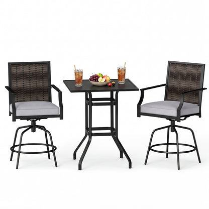 3-Piece Outdoor Swivel Bar Set, High Top Table, Rattan Wicker Chairs Patio Conversation Sets at Gallery Canada