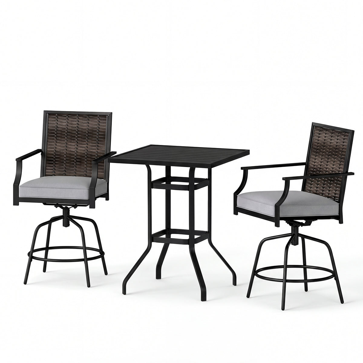 3-Piece Outdoor Swivel Bar Set, High Top Table, Rattan Wicker Chairs Patio Conversation Sets at Gallery Canada