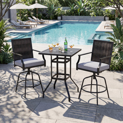 3-Piece Outdoor Swivel Bar Set, High Top Table, Rattan Wicker Chairs Patio Conversation Sets at Gallery Canada