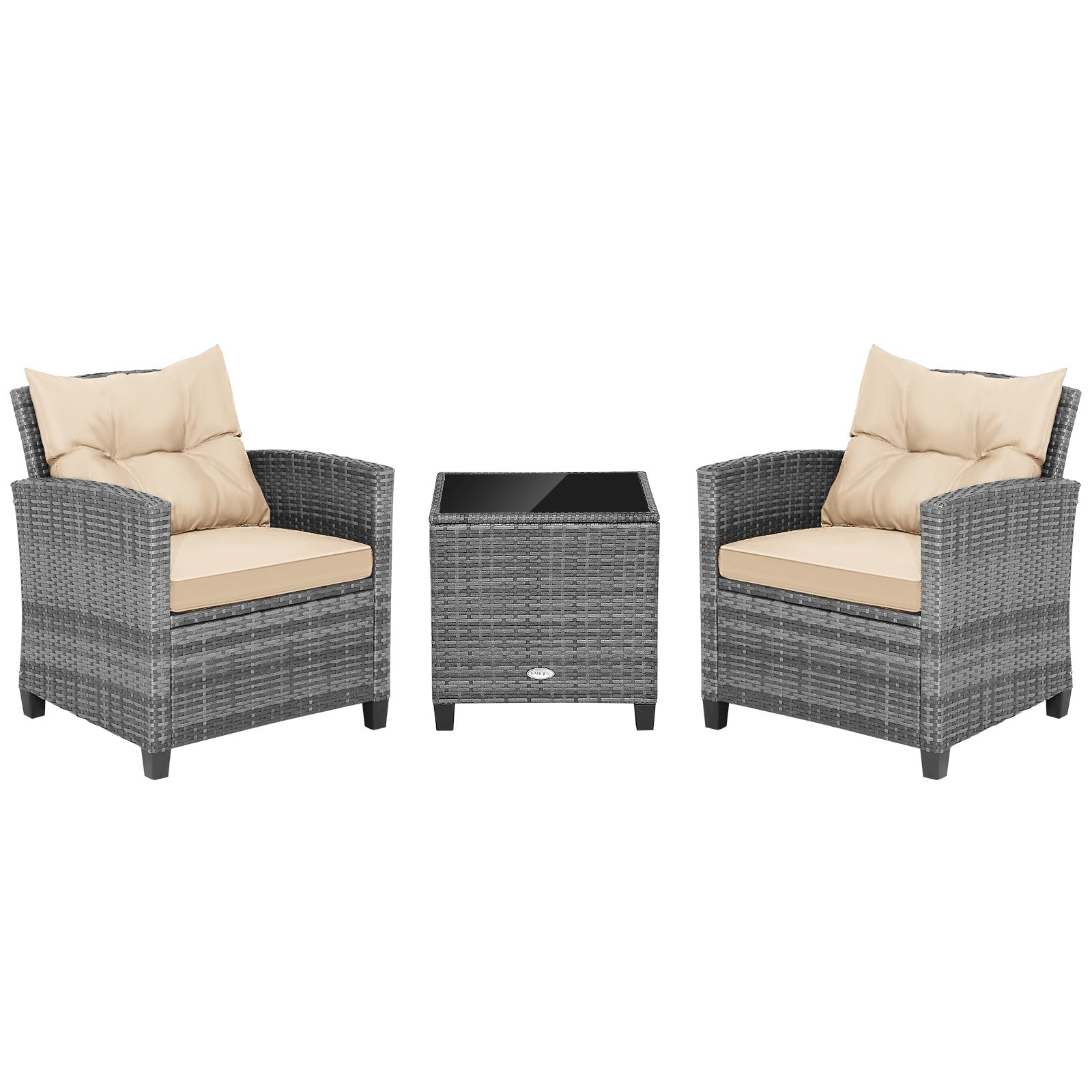 3 Piece Outdoor Wicker Conversation Set, Tempered Glass Tabletop, Beige Patio Conversation Sets at Gallery Canada