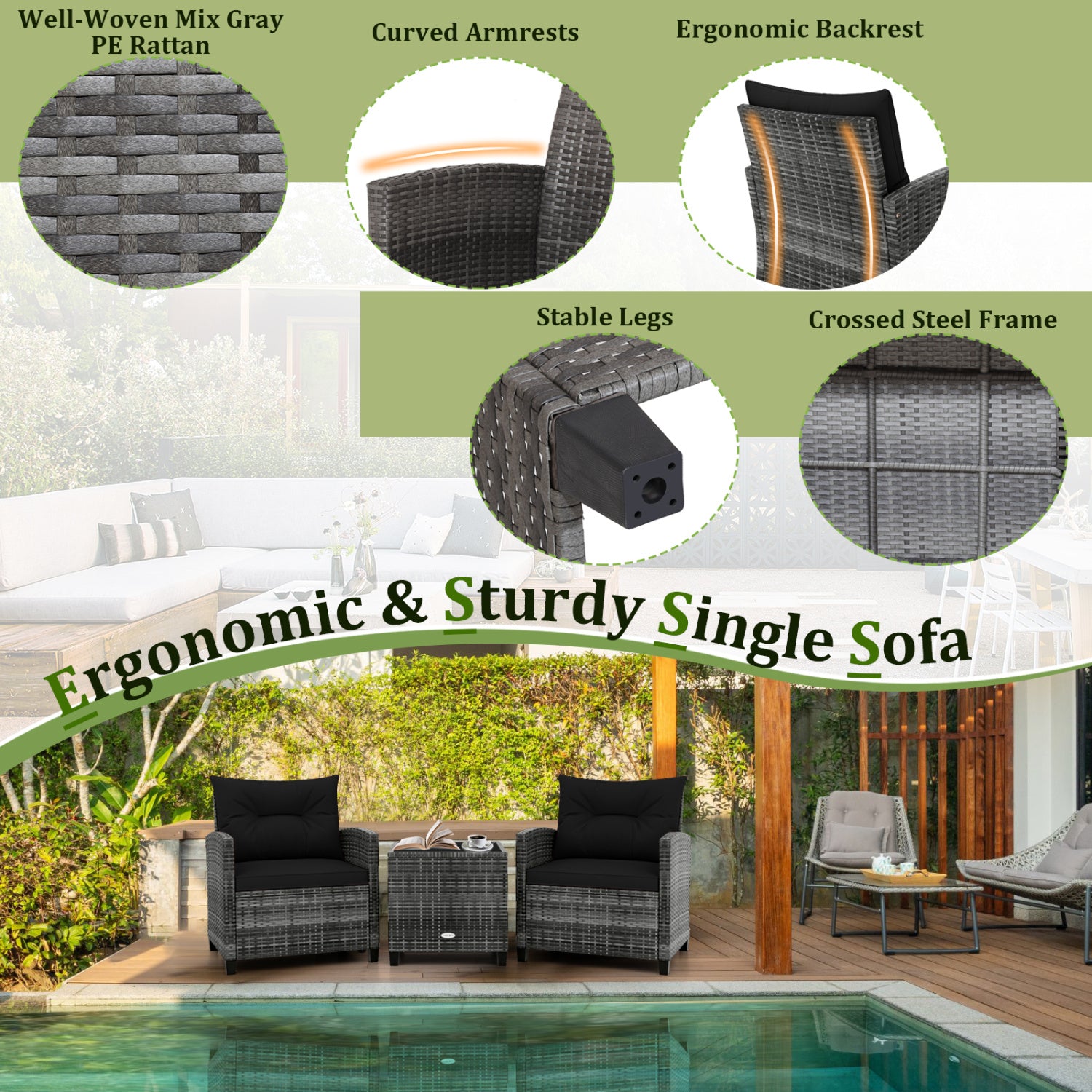 3-Piece Outdoor Wicker Conversation Set, Tempered Glass Tabletop, Black Patio Conversation Sets at Gallery Canada