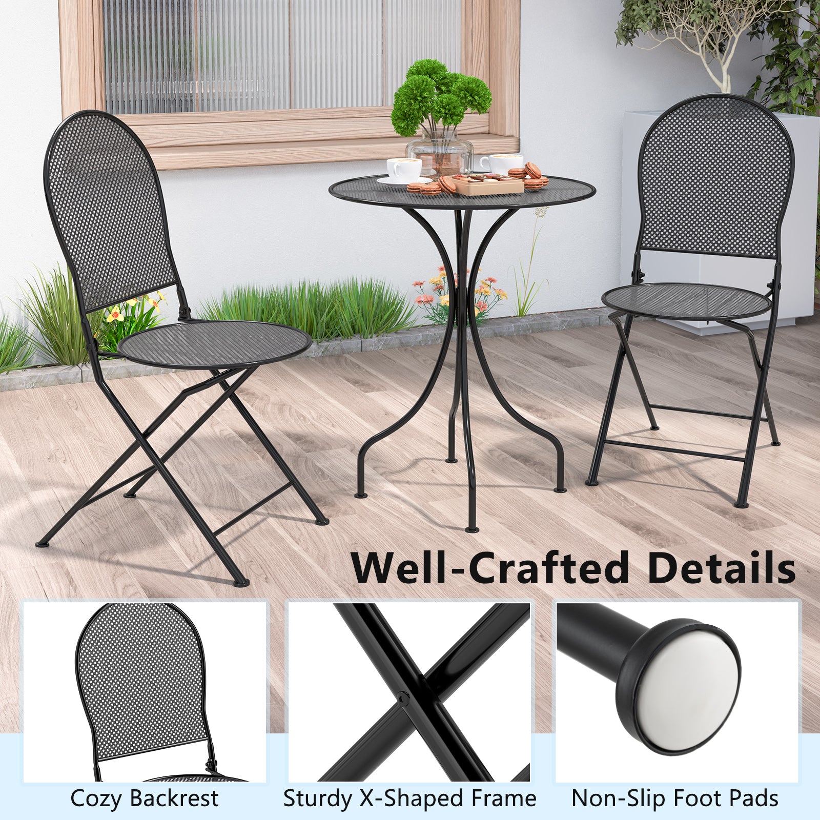 3 Piece Patio Bistro Set, Outdoor Conversation Furniture, Black Patio Conversation Sets at Gallery Canada