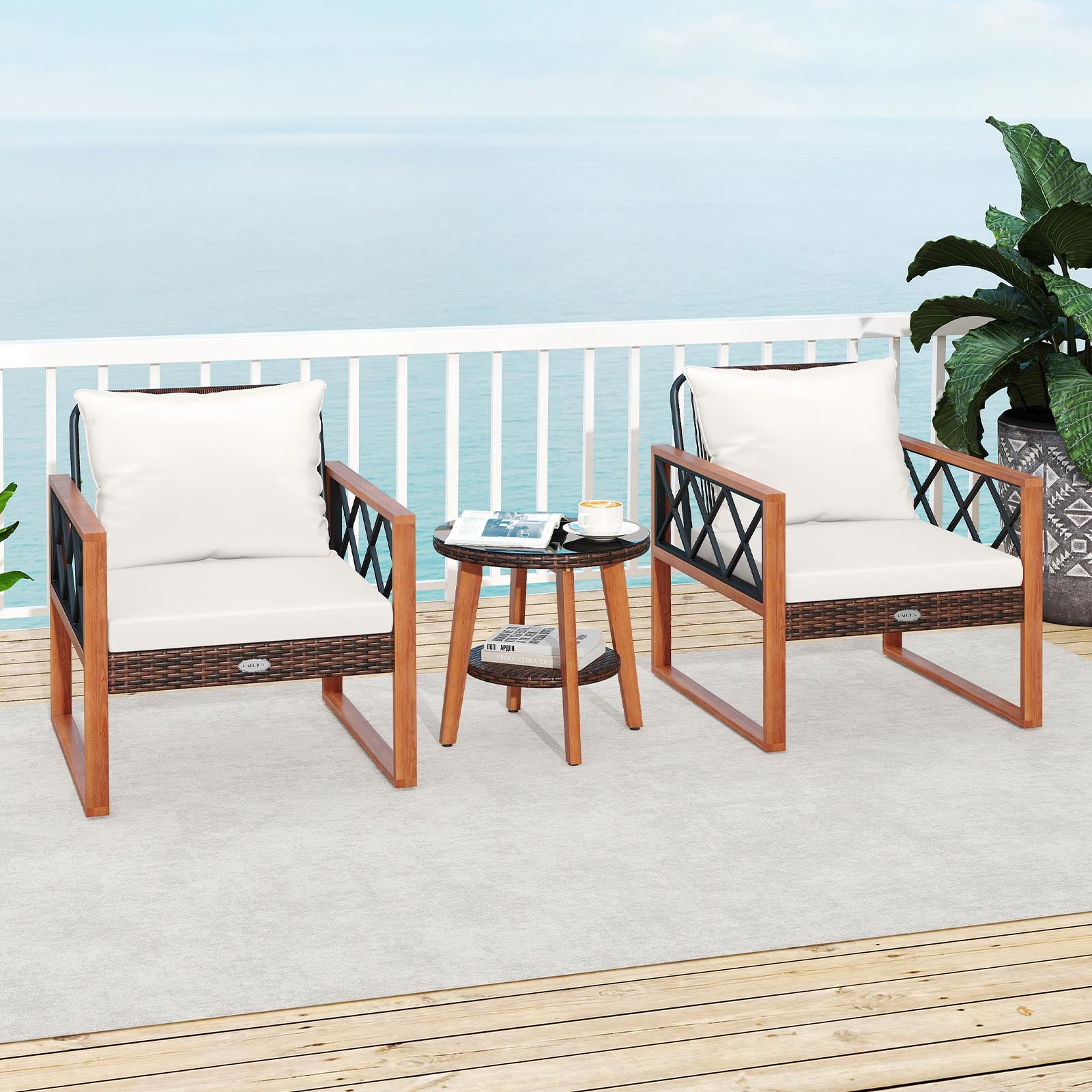 3 Piece Patio Set, Tempered Glass Table, Soft Cushions, Off White Patio Conversation Sets at Gallery Canada