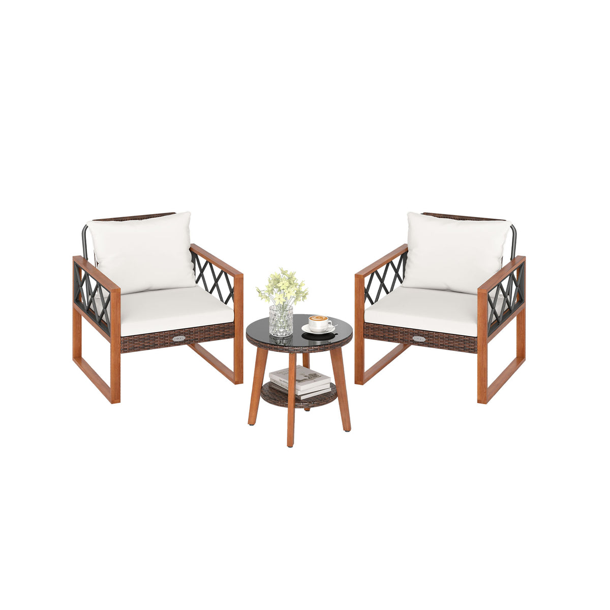 3 Piece Patio Set, Tempered Glass Table, Soft Cushions, Off White Patio Conversation Sets at Gallery Canada