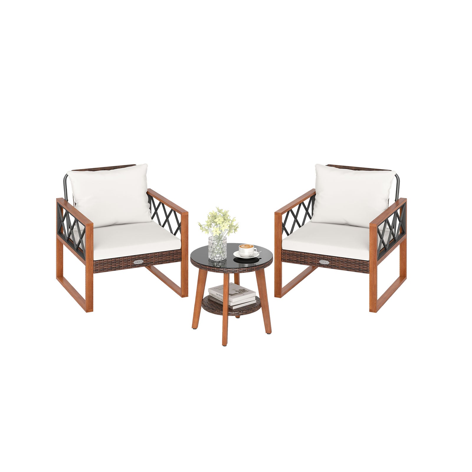 3 Piece Patio Set, Tempered Glass Table, Soft Cushions, Off White Patio Conversation Sets Off White at Gallery Canada